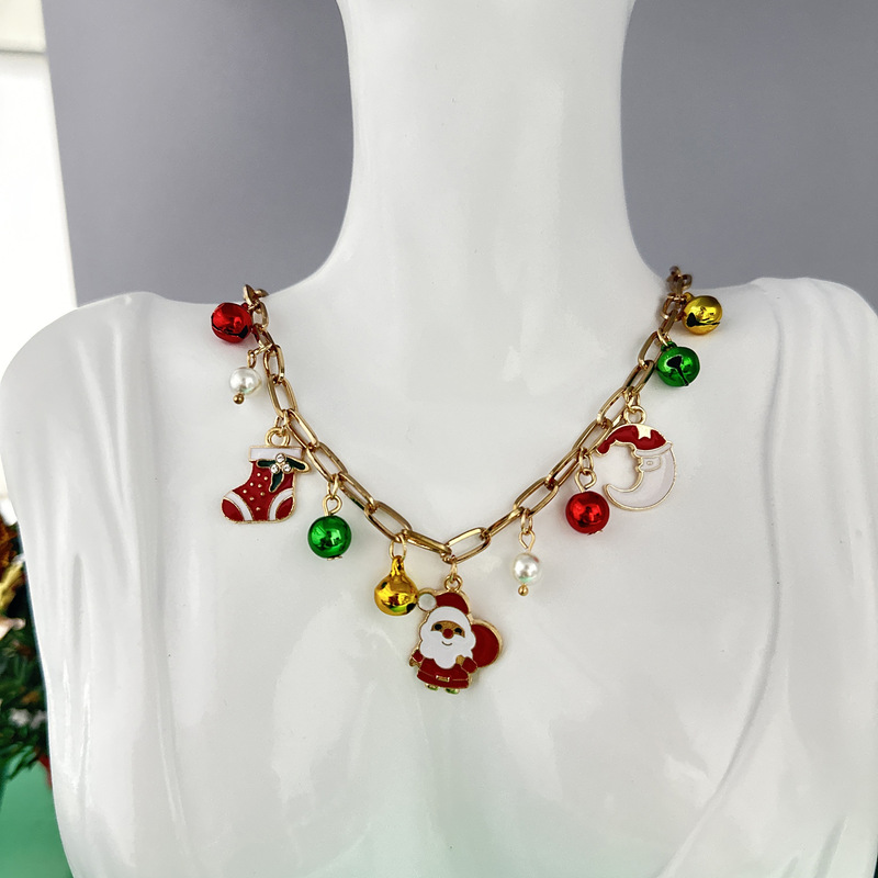 国境を越えた新しいクリスマス要素のネックレスファッション百合女性サンタクロース鈴ヘラジカ多種のペンダント卸売り|undefined