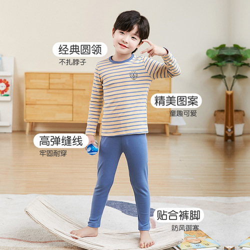 Children's autumn clothes and long trousers, pure cotton category A, boys' thermal underwear set, pure cotton autumn and winter, plus velvet cotton sweater for middle and large children.