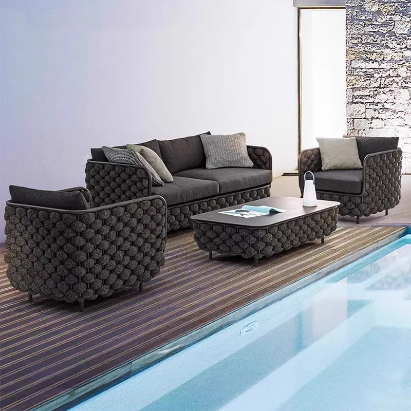 Sofá nórdico al aire libre patio terraza hotel jardín silla de caña sofá diseñador interior y exterior muebles de caña impermeables