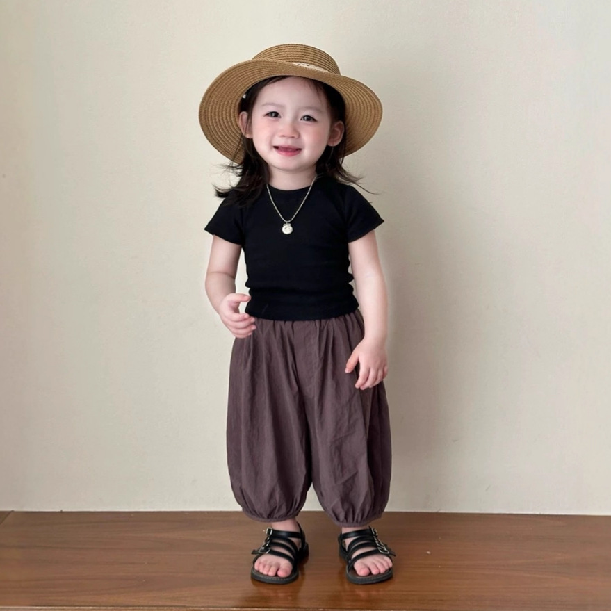 Girls' Outfit 2025 New Summer Children's Short-Sleeve T-Shirt Baby Tencel Lantern Pants Nine-Point Pants Anti-Mosquito Pants Trendy