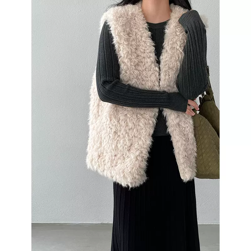 江左 韩系环保羊羔毛马甲女冬季皮毛一体气质宽松外套上衣 25880