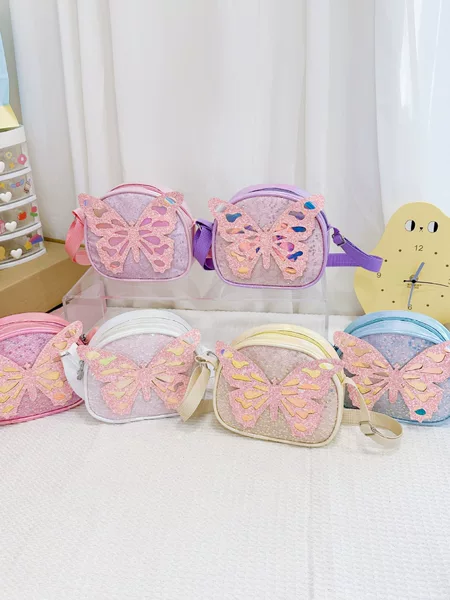 Kindergarten children's backpack mini pu butterfly sequins shoulder bag children's accessories bag cartoon handbag wholesale