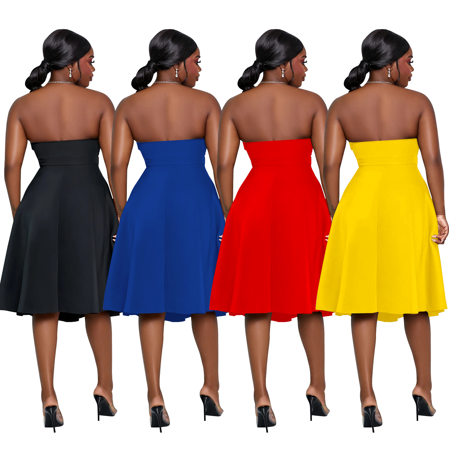 C7029 Aliexpress transfronterizo Amazon estación independiente de moda europea y americana ropa de mujer sin mangas de color sólido vestido largo nuevo image 6