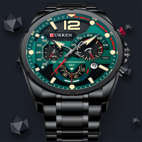 Curren 8395 men's business steel strap watch quartz calendar six-pin multi-function luminous men's watch
