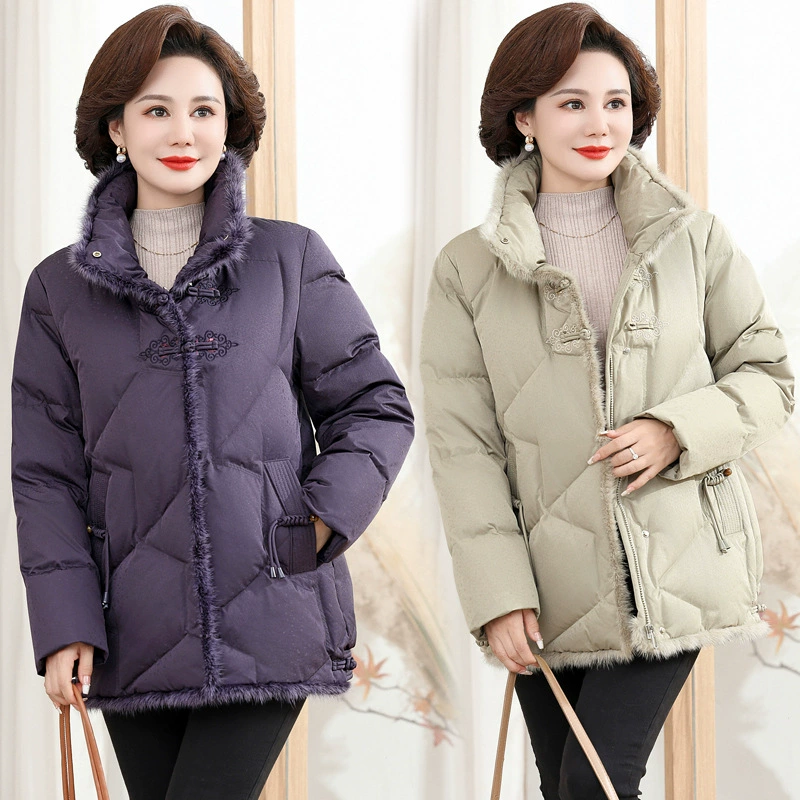 Среднего и пожилого возраста пуховик женская зимняя одежда 2024 новая маленькая мама зимняя короткая темпераментная теплая толстая куртка