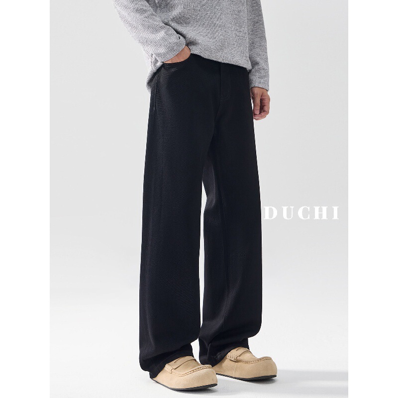Dochi [High Cotton Soft Drape] Black Men's Jeans American Washed Straight Wide-Leg Pants Autumn and Winter Casual Long Pants