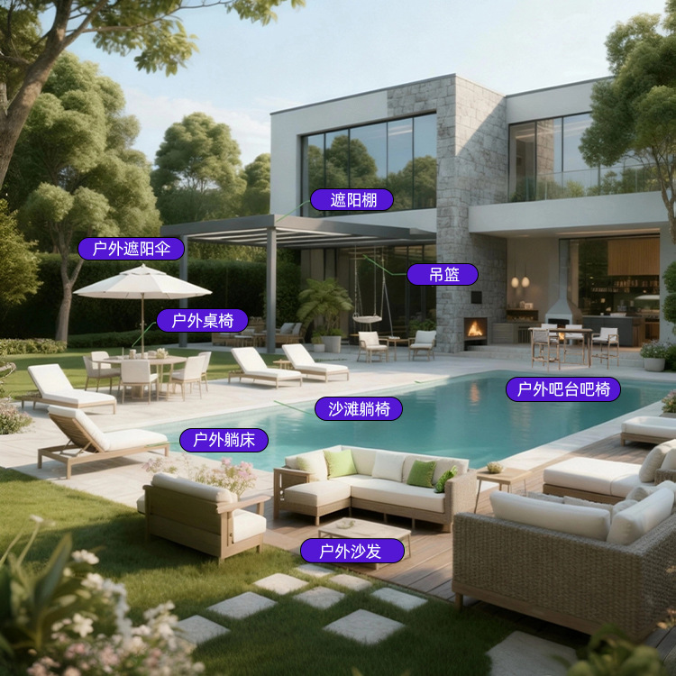 Conjunto de sofás de mimbre y teca para exteriores, estilo nórdico, para patio de villa, muebles de jardín de alta gama para balcón.