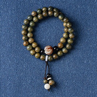 Retro Ethnic Style Green Sandalwood Double Circle Bracelet for Men and Women Bodhi Lotus Beads Forest Couple Bestie Bracelet