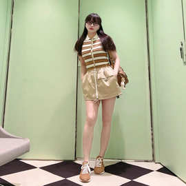 南油2025春夏新款Pra普家立体口袋松紧腰时髦百搭显瘦短款半身裙