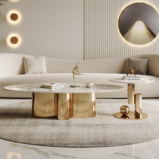 Light Luxury High-End Special-Shaped Slate Coffee Table Internet Celebrity Master Design Small Apartment Stainless Steel Metal Living Room Home Coffee Table