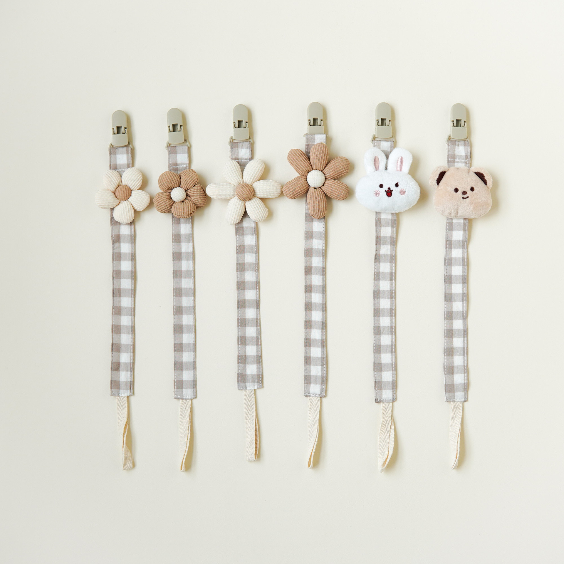 Cross-Border Supply Plaid Bear Fabric Pacifier Chain Baby Anti-Falling Lanyard Clip Pacifier Teether Universal