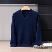 2025年100纯山羊绒衫宽松针织衫毛衣打底衫秋冬新款男V领双股加厚