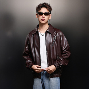 New Versatile American Retro Handsome Short Leather Jacket for Men, Spring and Autumn Style, Street Motorcycle Jacket