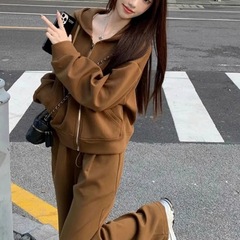 特大码300斤休闲运动阔腿裤套装女胖mm秋冬连帽开衫卫衣两件套ins