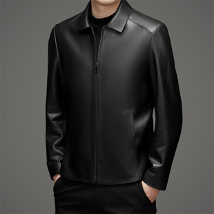 MJ7787Y Haining Genuine Leather Down Leather Men's Removable Inner Liner Lapel Head Layer Sheepskin Duck Leather Windbreaker