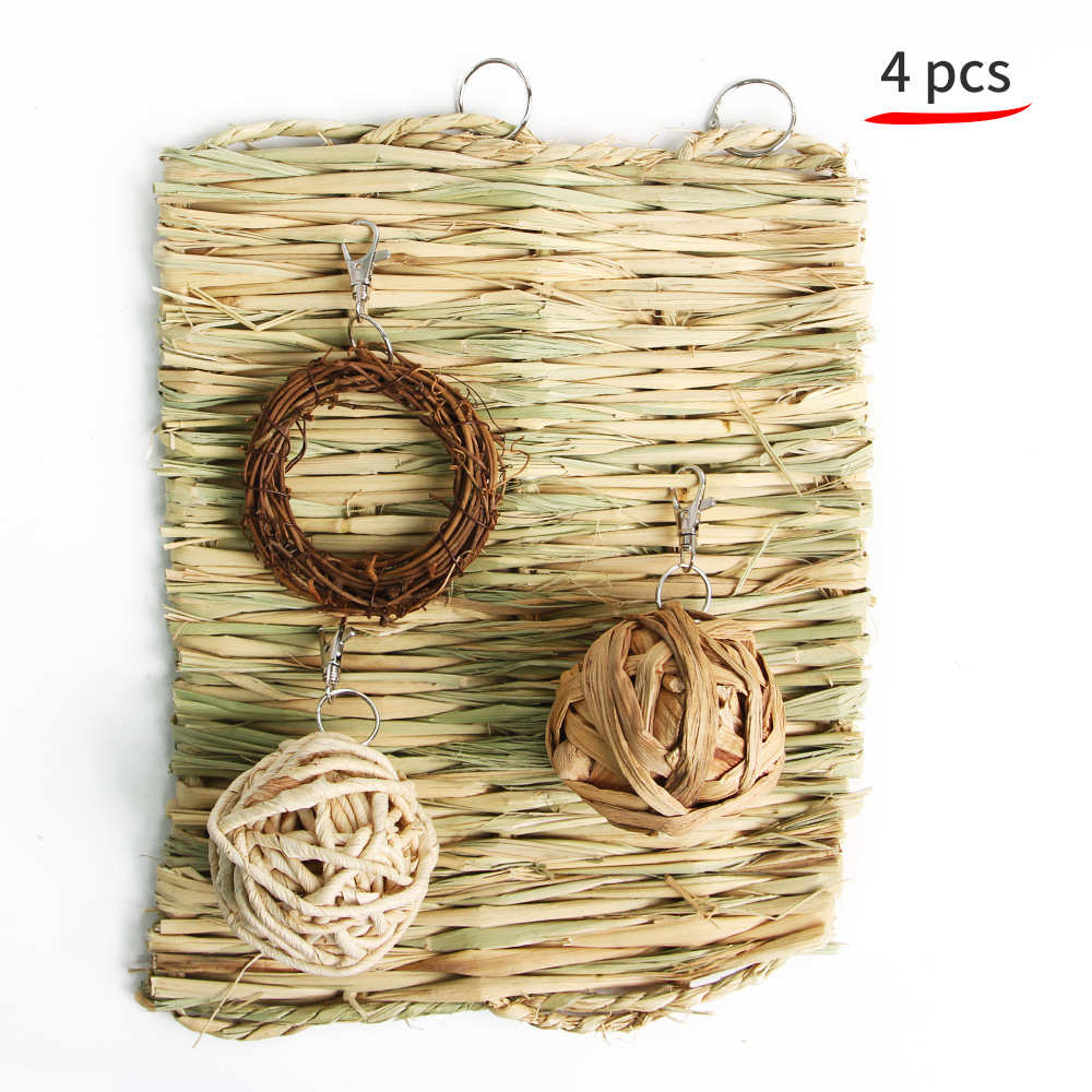 4 종 세트 (밀짚 매트 + 물 히아신스 볼 + 어금니 링 + 옥수수 잎 볼)