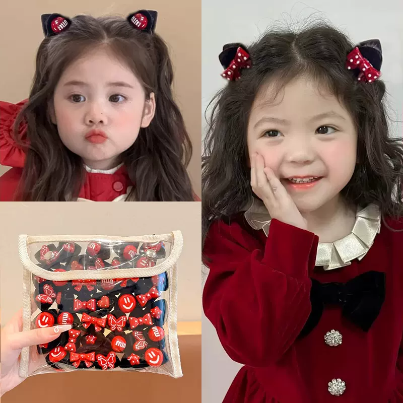 儿童可爱猫耳朵小抓夹女童秋冬侧边刘海发夹新年红色碎发发卡头饰