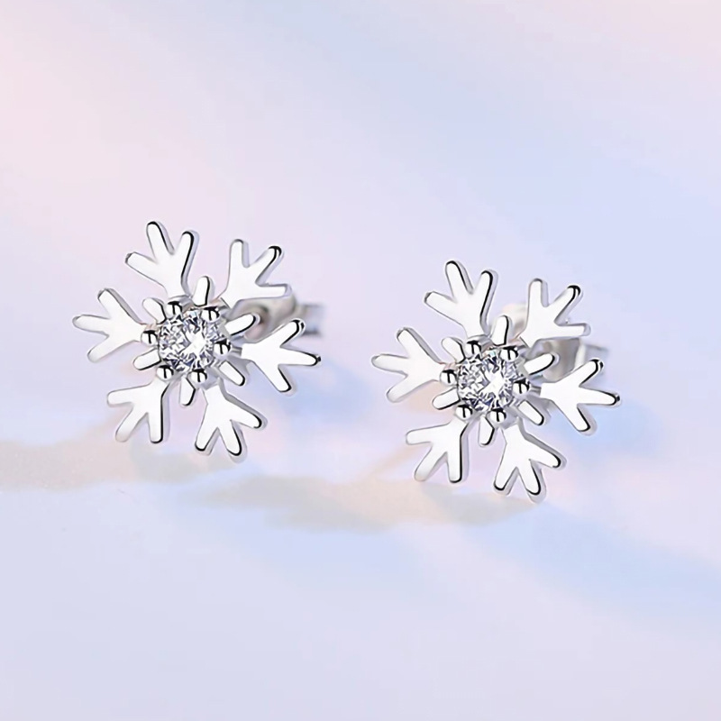 Cao Shi Schneeflocke Ohrringe mit Zirkon eingelegt kleine frische Ohrringe Weihnachtsfest Neujahr Schmuck für Frauen_voghion.com
