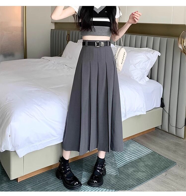 Chân váy vest nữ cạp cao dáng chữ A xếp ly dài vừa — Màu xám, Màu đen chi tiết 10