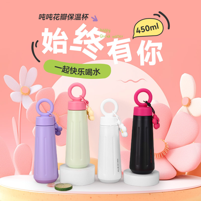 new 316 stainless steel thermos cup good-looking creative handle petal cups outdoor portable sports water cup in stock