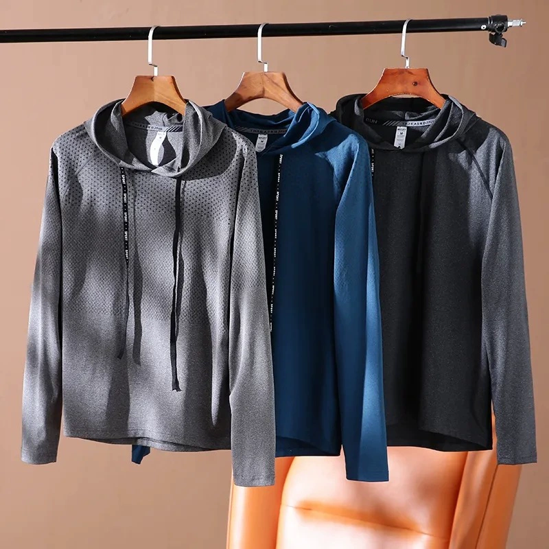 Новый открытый быстрый сухой эластичная дышащая с капюшоном футболка с длинными рукавами мужская свободная спортивная рубашка для отдыха
