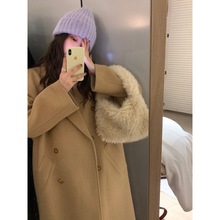 大码女装夹棉羊绒毛呢外套女冬装胖mm高级感中长款呢大衣