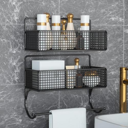 Bathroom towel rack, bathroom shower toilet shelf, cosmetics storage wall hanging basket, no punching wall rack