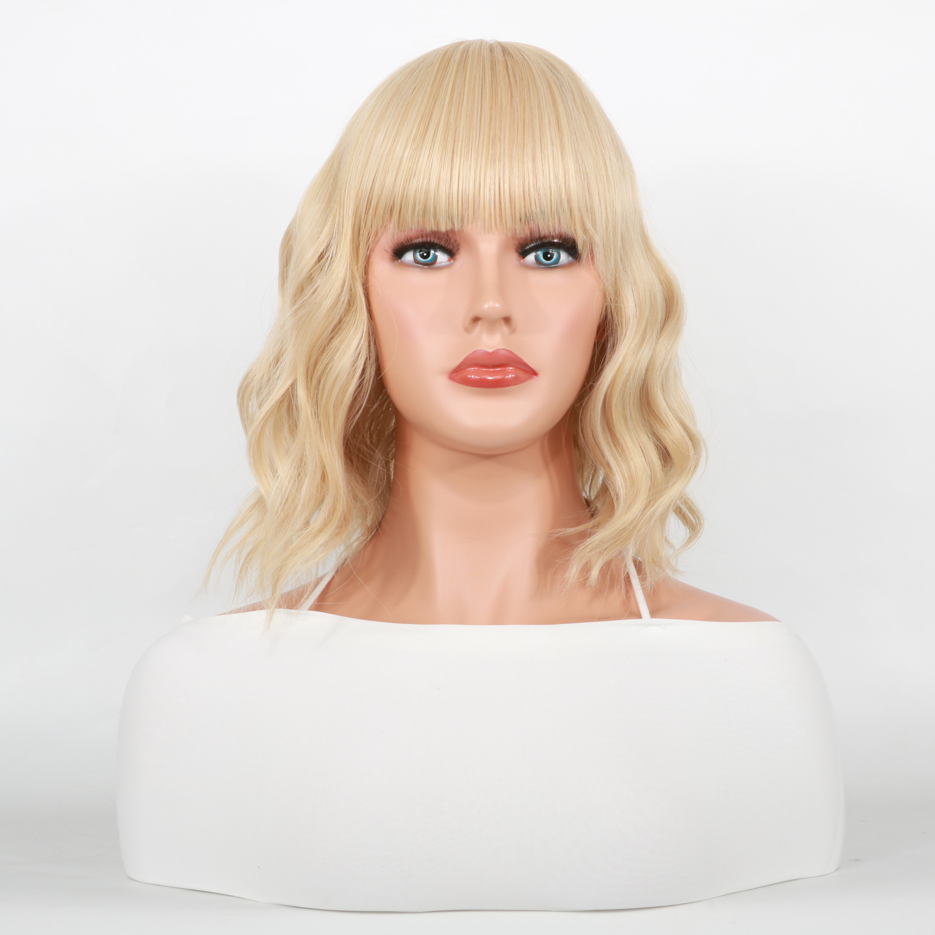 Perucă sintetică 2023 Nou Bobo Head Breton drept Păr sintetic multicolor Lungime până la umeri Scurt Creț_voghion.com