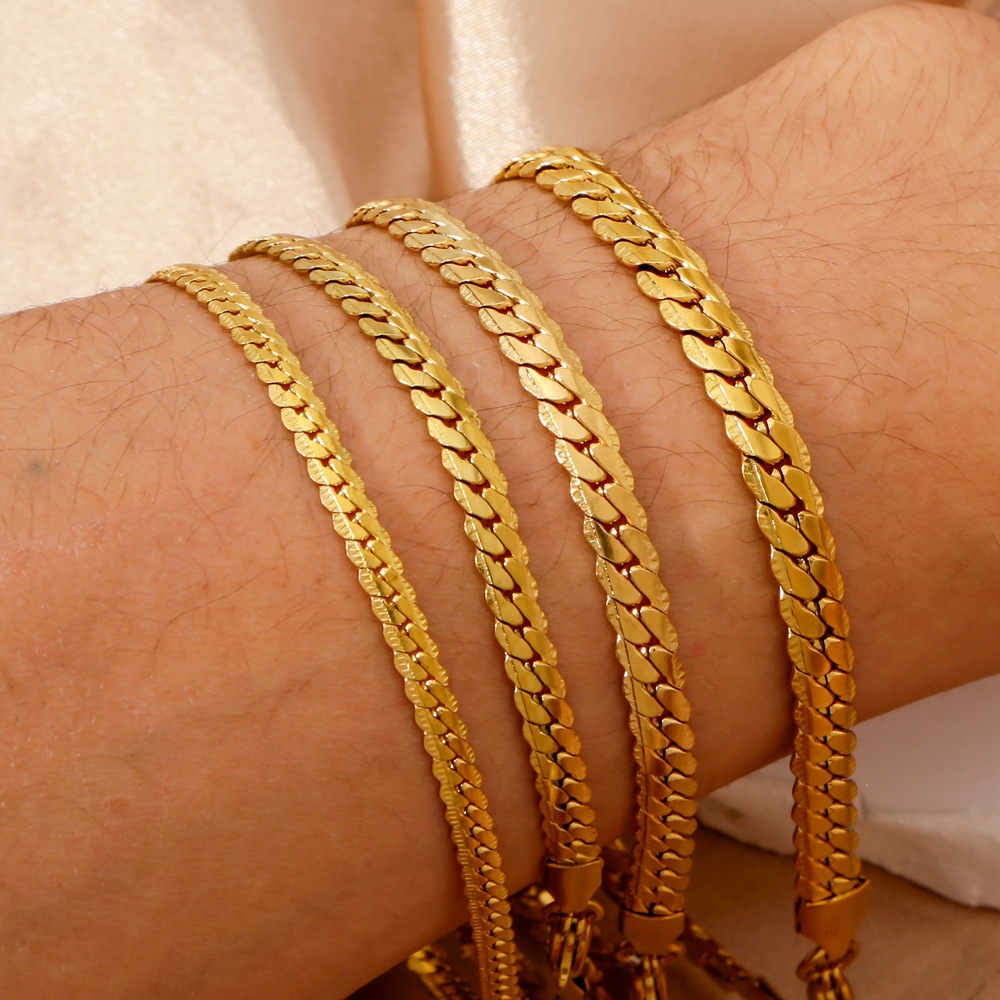 Unisex Gender Real Gold Plated Geometric 316 Stainless Steel Vintage Style Classic Style Waterproof Non Tarnish 316 Stainless Steel Chain Bracelet