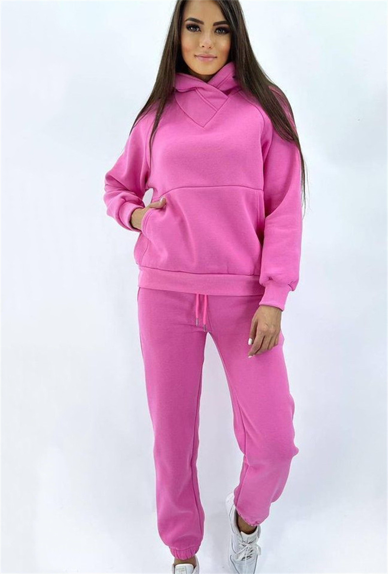 Hooded Loose Casual Top Two Piece 2024 Autumn/Winter New Brushed Women's Sweater Sports Set_voghion.com