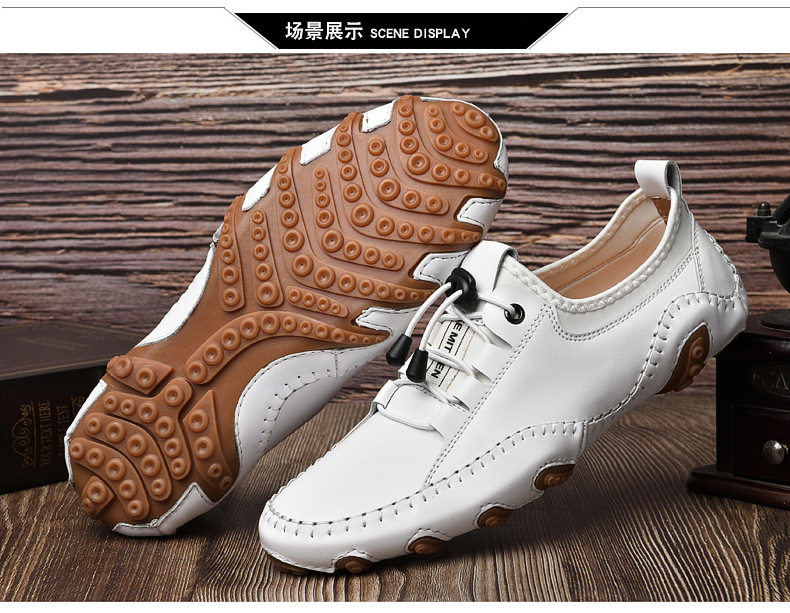 Giày lười nam da bò cỡ lớn, đế mềm phẳng, kiểu Anh thoáng khí, màu trơn — 8858 Trắng đục lỗ, 8858 màu xanh lam, 8858 màu xanh lam rỗng, 8858 màu đen chi tiết 25