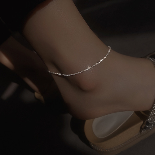 925纯银满天星脚链女2022年新款潮波光粼粼脚饰性感脚踝链