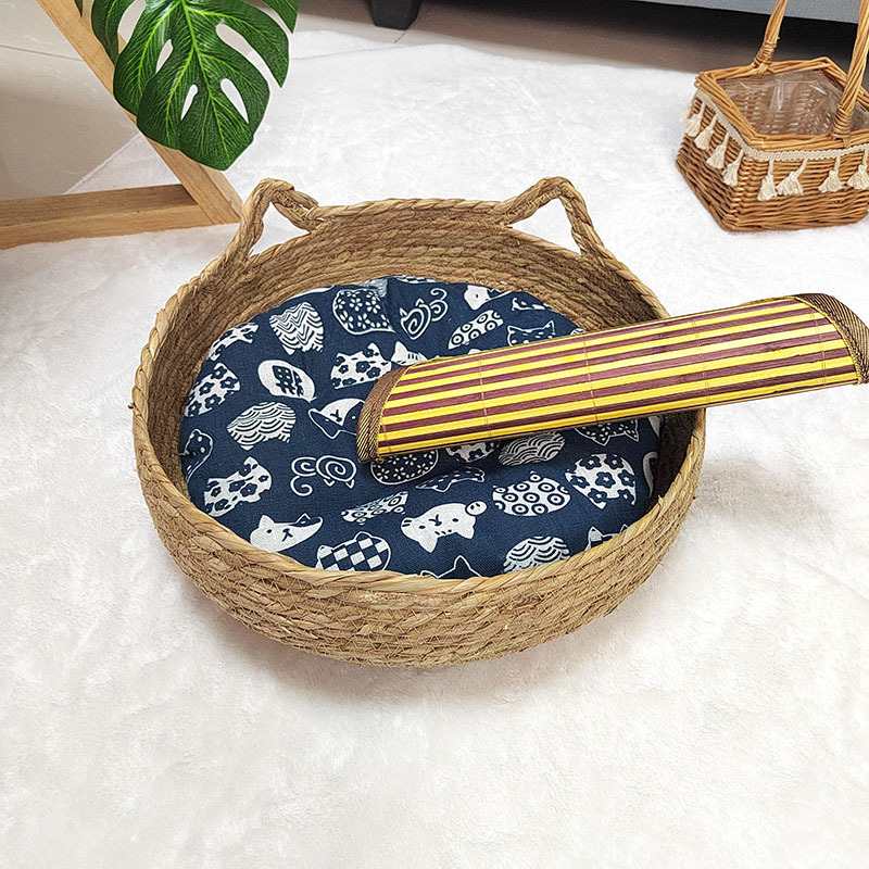 고양이 귀 + 파란색 양면 매트 + 대나무 매트