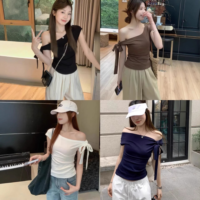 European and American Foreign Trade Amazon Cross-Border Wholesale Short-Sleeve T-Shirt with Built-In Chest Pads and Straps, Summer Hot Girl Shorts, Slim-Fit Top