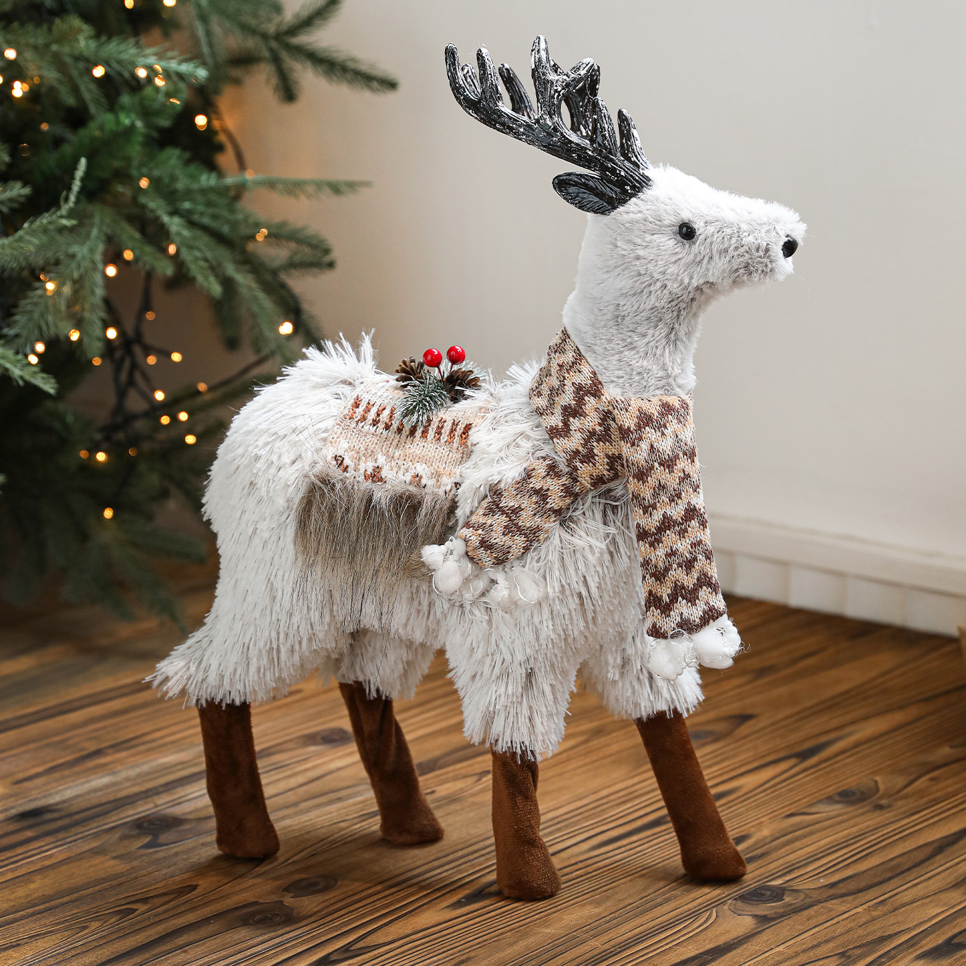 Explosiones de lana gris bufandas de ciervo decoración de Navidad decoración de plástico para el hogar decoraciones de muñecas de muñecas