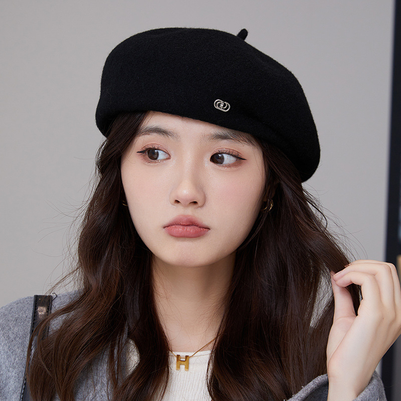 韩国高品质帽子冬季女款百搭韩系洋气羊毛贝雷帽韩版显脸小画家帽