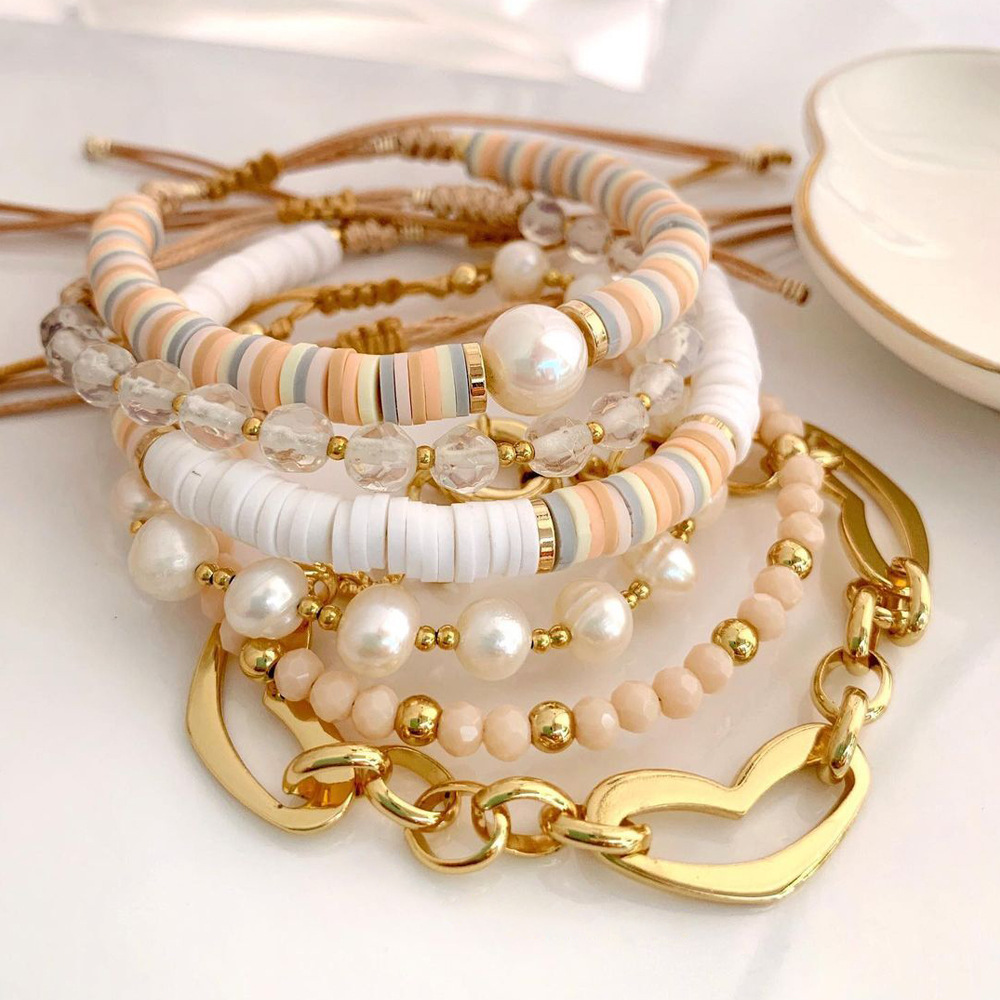 Bohemian Geometric Artificial Crystal soft clay Copper Beaded Pearl Womenu0027S Bracelets