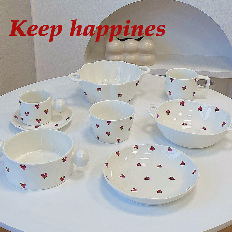Red Love Tableware Dishes Household Ins Internet Popular Couple Dishes and Dishes Combination Housewarming Gift Giving Tableware
