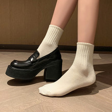 韩版学院风厚底高跟圆头乐福鞋9cm的快乐~2024春季新款时尚单鞋女