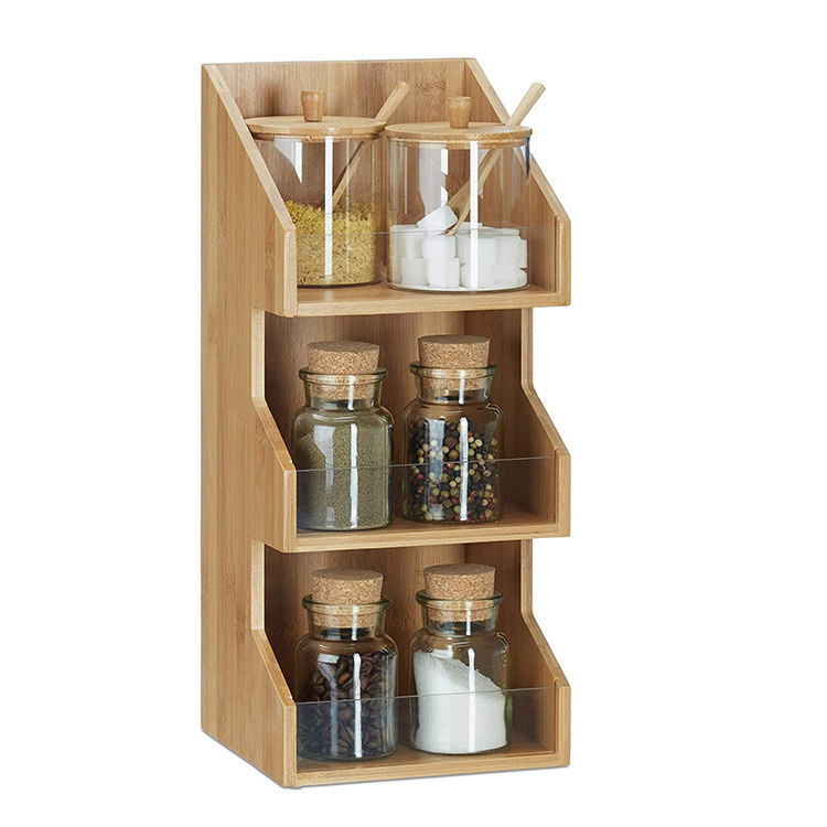 Household kitchen storage rack Bamboo spice rack 3-layer seasoning storage rack Wooden multi-functional sorting rack storage rack
