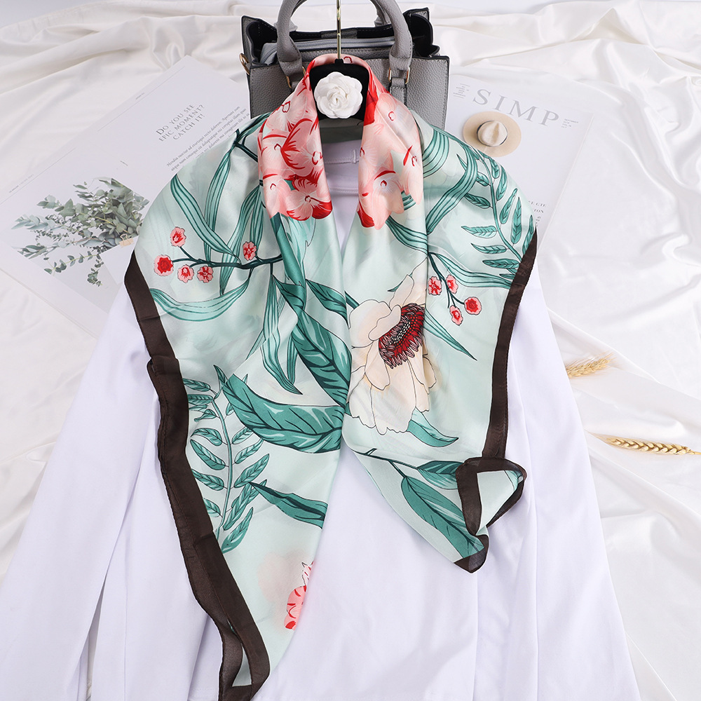 Silk Satin Material Women's Lady Flower Silk Satin Silk Scarf