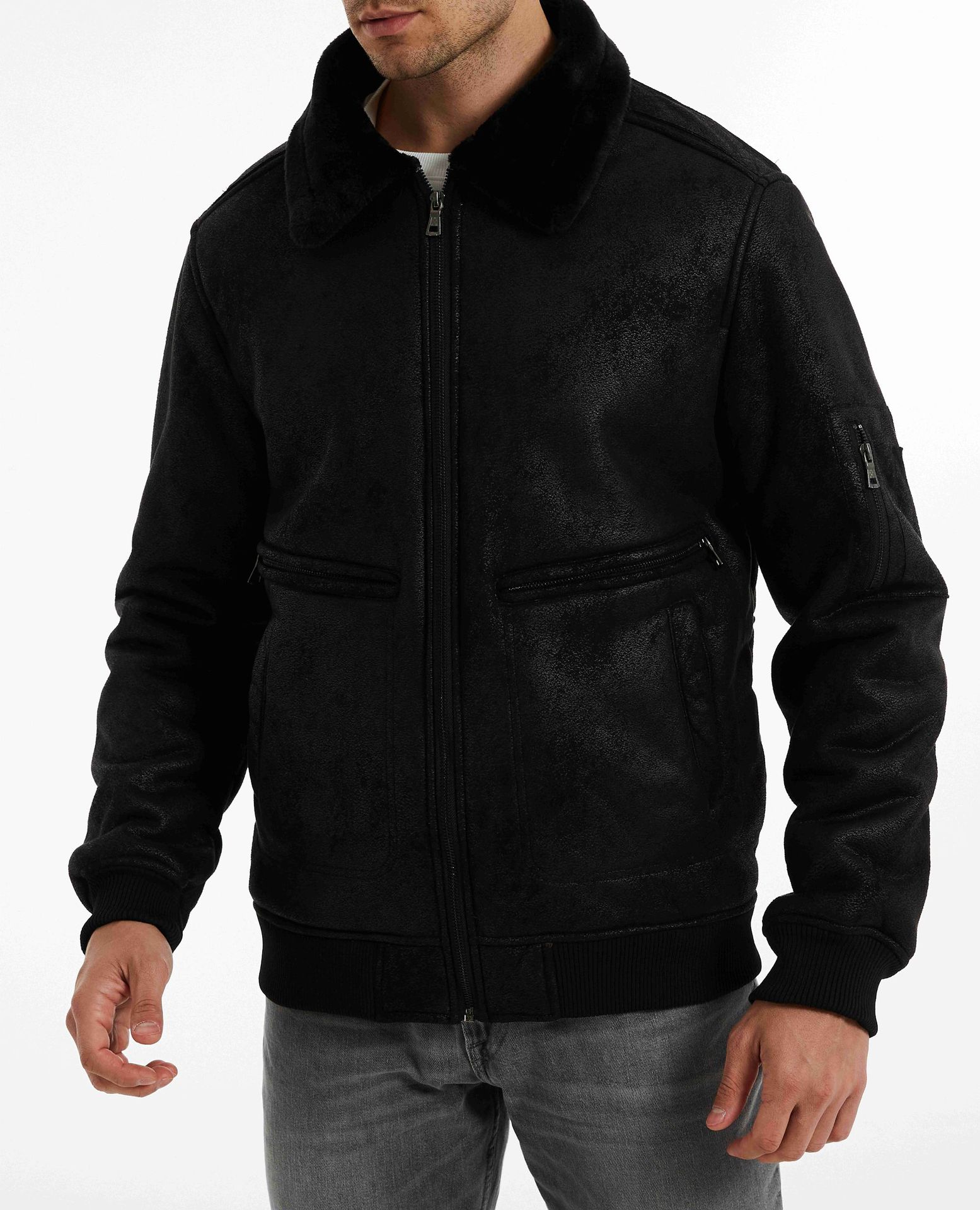 Men's Fur Lined Winter Jacket With Multi Pockets And Lapel Collar_voghion.com