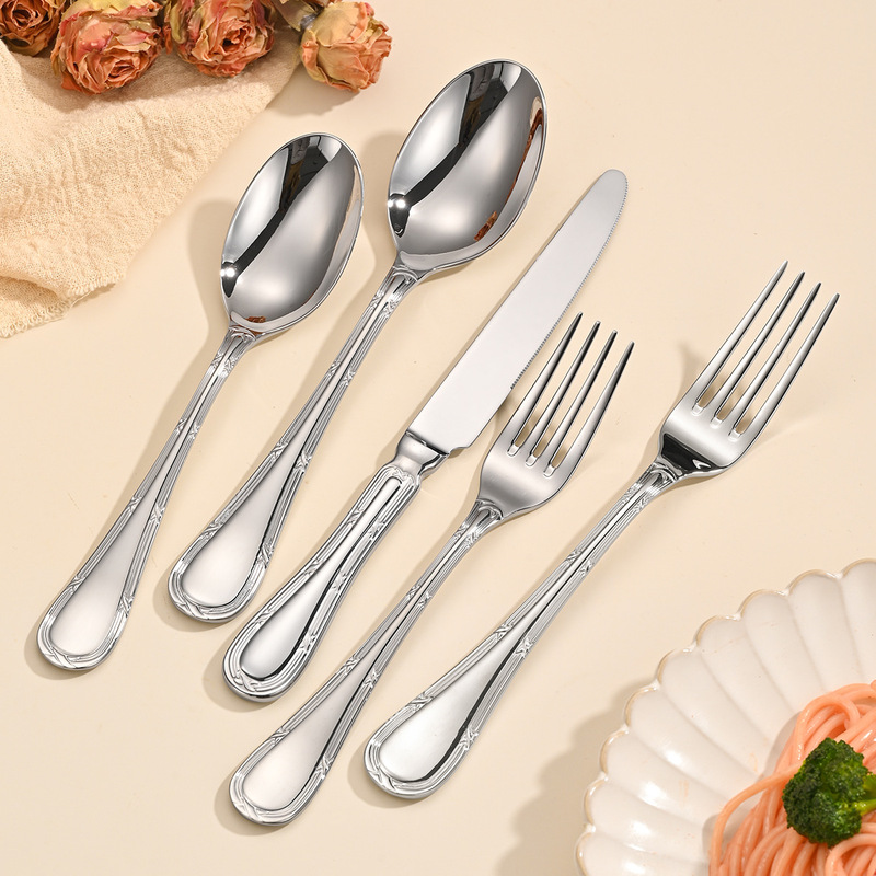 304 Stainless Steel Cross-Patterned High-End Western-Style Steak Knife, Fork, and Spoon Set, Hand-Forged Hotel Cutlery Set 304 Stainless Steel Cross-Patterned High-End Western-Style Steak Knife, Fork, and Spoon Set, Hand-Forged Hotel Cutlery Set