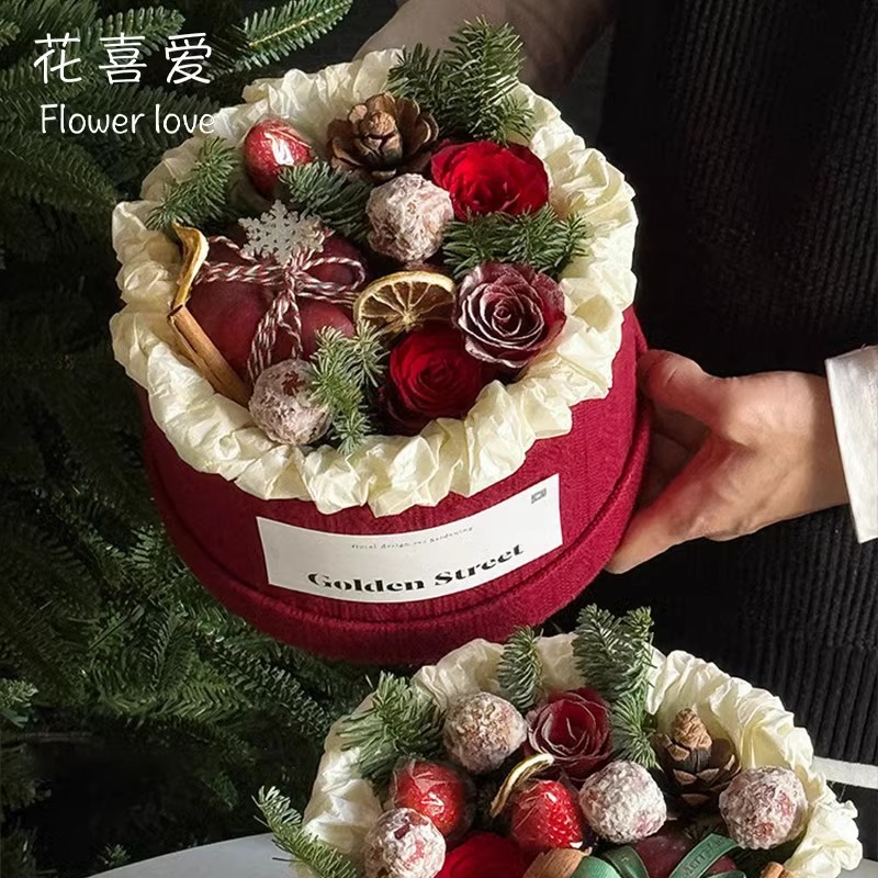 Navidad en línea pequeña caja de manzana caja de flores de regalo de Navidad hecha a mano diy caja de flores de frutas