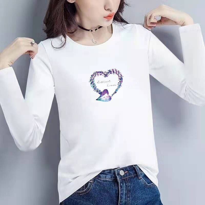 High-Quality 95 Cotton White Long-Sleeved T-Shirt for Women, Loose-Fitting Korean Style Spring & Fall New Style Bottoming Shirt, Simple Casual Printed T-Shirt High-Quality 95 Cotton White Long-Sleeved T-Shirt for Women, Loose-Fitting Korean Style Spring & Fall New Style Bottoming Shirt, Simple Casual Printed T-Shirt
