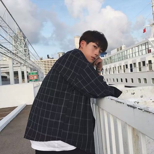 Men's Long-Sleeve Grid Shirt, Korean Style Trendy Student Collar Shirt, Fashion Men's Shirt, Casual Jacket Top