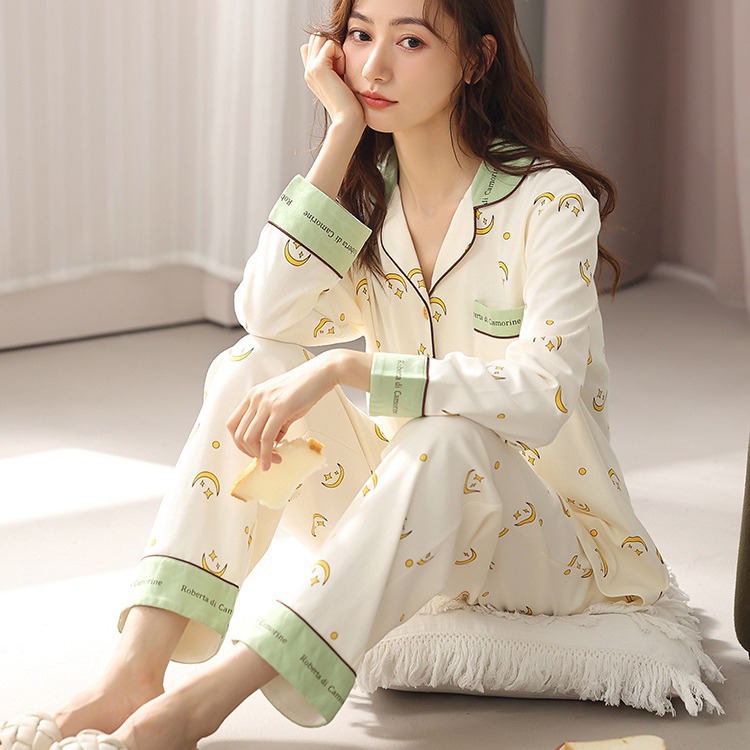 2023 nuevo 100% pijamas de algodón de manga larga de algodón de las mujeres de estilo coreano traje delgado de primavera y otoño ropa exterior