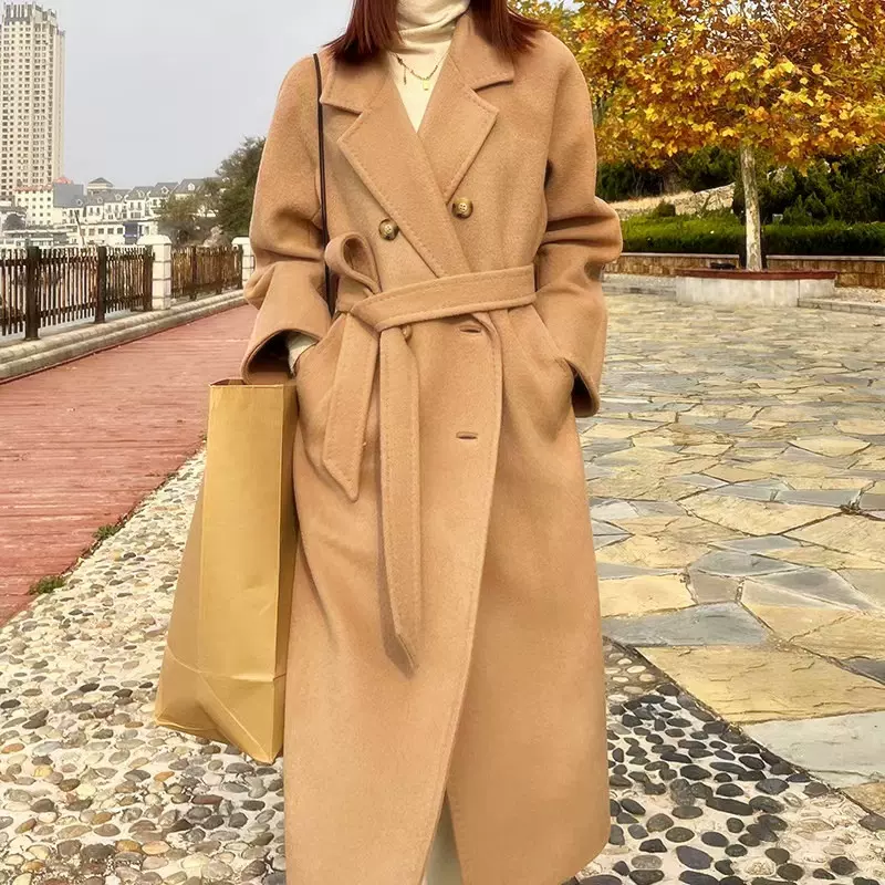 M家经典羊毛双排扣101801羊绒大衣女秋冬长款毛呢外套批发