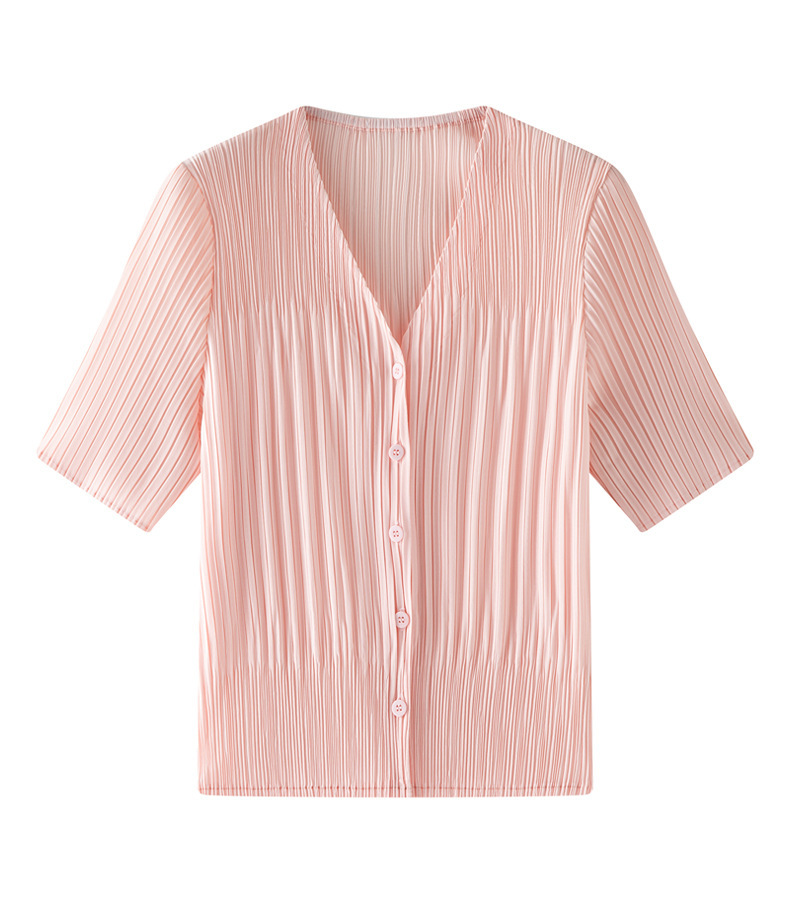 Áo khoác cardigan nữ cổ V tay ngắn xếp ly dáng rộng chống nhăn đi làm — màu be chi tiết 17
