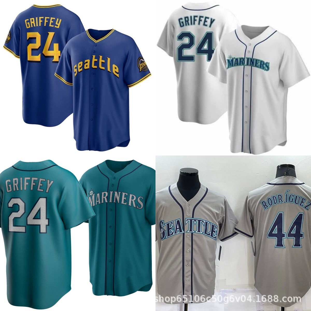 MLB Baseball Sailor Team Rodriguez#44Griffey#24 Milk White Blue Green Вышитые игроки - кросс-бордер релиз